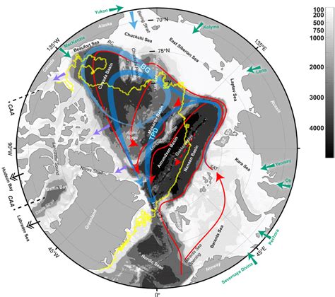 Map Of The Arctic Ocean With Names Of Major Basins And Shelf Seas And