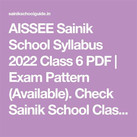 Aissee Sainik School Syllabus 2024 Class 6 Pdf