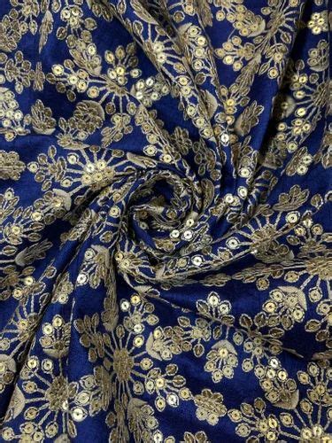 Navy Blue Floral Embroidered Semi Dupion Silk Fabric At Rs 625 00