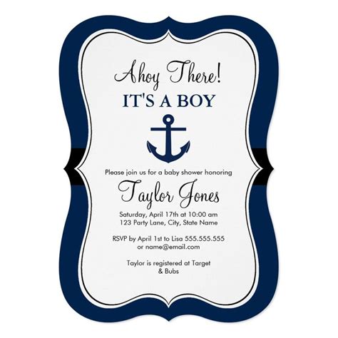 Nautical Anchor Navy Baby Shower Invitation Zazzle Navy Baby