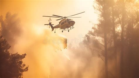 Fire Fighting Helicopter Carry Water Bucket To Extinguish The Forest