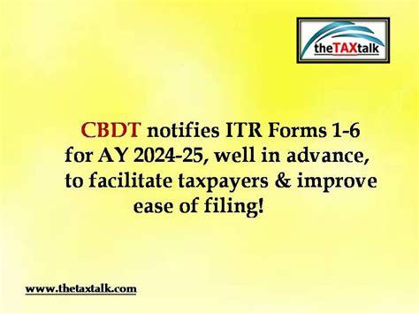 Cbdt Notifies Itr Forms For Ay Well In Advance To