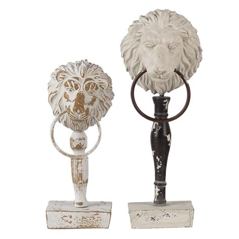 Statuetta Decorativa Set Di Leone Bianco Nero Legno Ferro