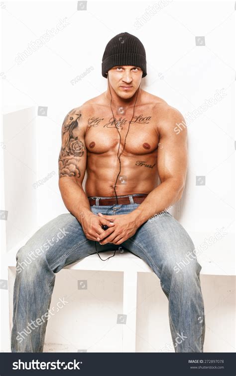 Muscular Man Naked Torso Blue Jeans Stock Photo Shutterstock