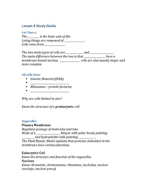 Lesson Study Guide Biol The Cell Lesson Study Guide Cell