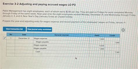 Solved Exercise Adjusting And Paying Accrued Wages Lo P Chegg