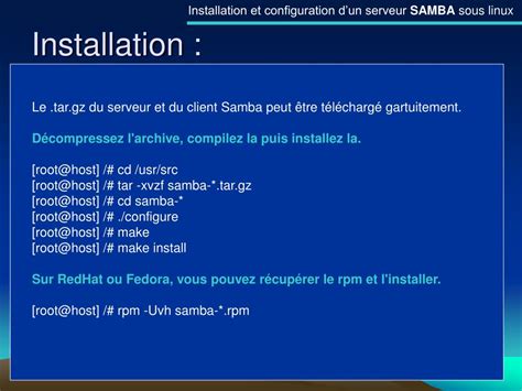 Ppt Installation Et Configuration Dun Serveur Samba Sous Linux Red