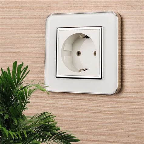 Jiubei Eu Standard Power Socket White Crystal Glass Panel Ac V