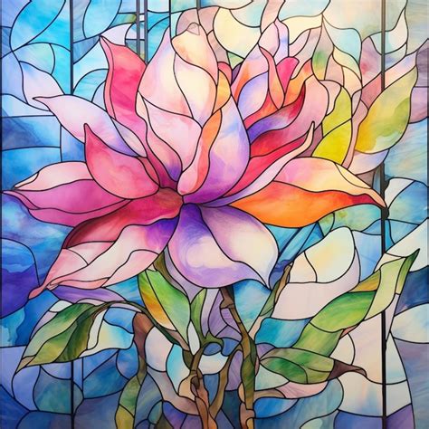 Premium AI Image A Close Up Of A Stained Glass Window With A Flower