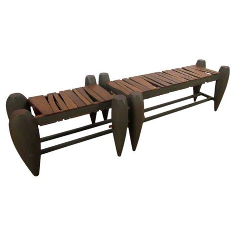 Expandable Black Slat Bench At 1stdibs