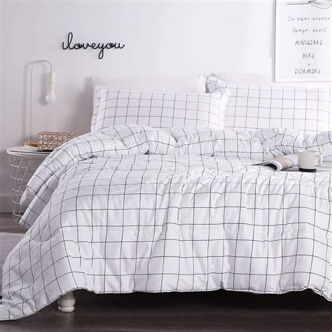 Andency White Grid Comforter Set Full Size 79x90 Inch 3