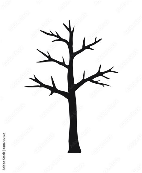 Vector Black Hand Drawn Doodle Sketch Naked Tree Silhouette Isolated On