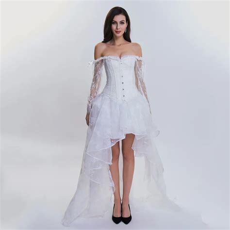 Bridal Corsets And Bustiers White Lace Sleeve Gothic Corset Dress