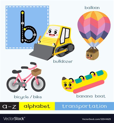 Letter B Lowercase Tracing Transportations Vector Image