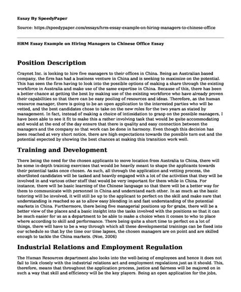 HRM Essay Example On Hiring Managers To Chinese Office SpeedyPaper