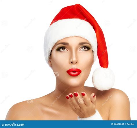 Beauty Fashion Girl With Santa Hat Sending A Kiss Stock Image Image