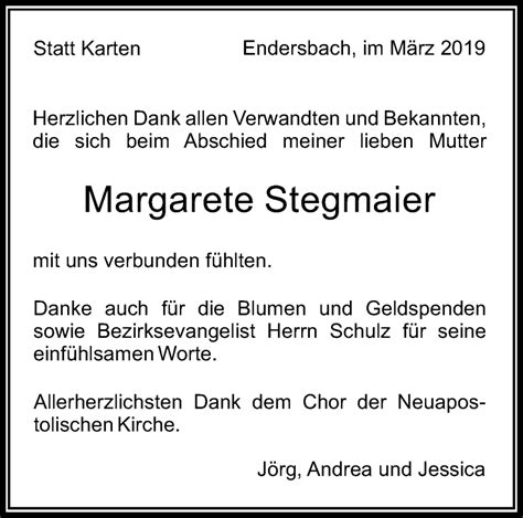 Traueranzeigen Von Margarete Stegmaier Zvw Trauer