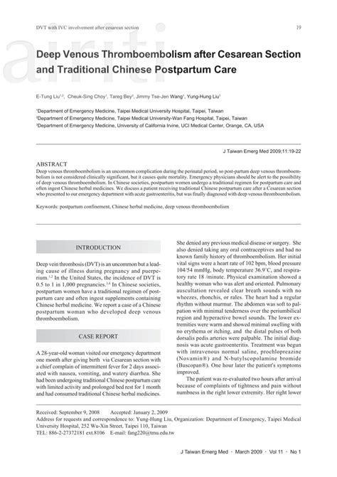 Deep Venous Thromboembolism after Cesarean Section and