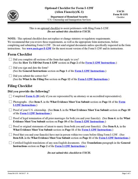 USCIS New I-129F Checklist - K-1 Fiance(e) Visa Process & Procedures ...