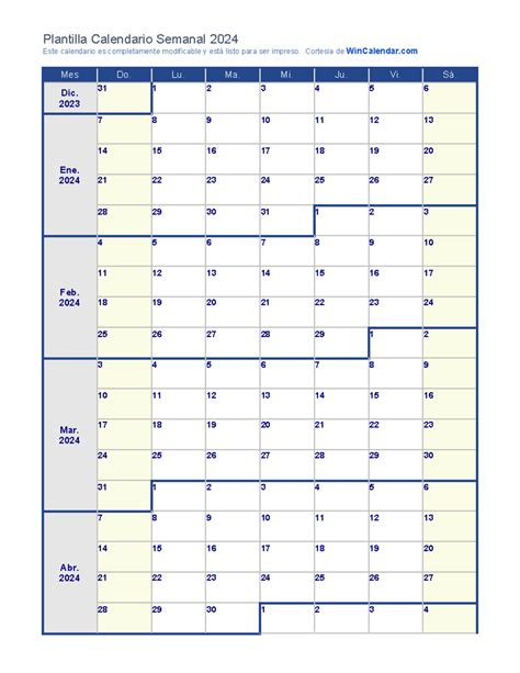 Calendario Semanal 2024 Este Calendario Es Completamente Modificable