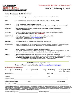 Fillable Online Novice Tournament Registration Form Fax Email Print