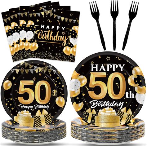 Obusatt 96pcs 50th Birthday Party Tableware Set Black And