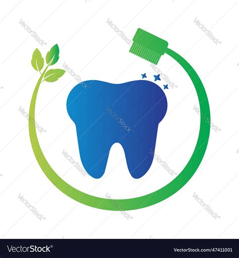 Tooth Logo Dental Care With Brush And Leaf Vector Image