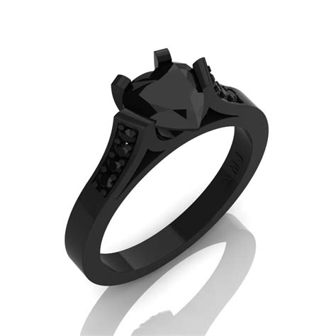 Gorgeous 14K Black Gold 1.0 Ct Heart Black Diamond Modern Wedding Ring Engagement Ring for Women ...