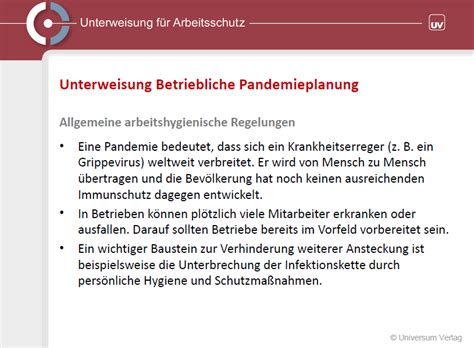 Unterweisungspräsentation Betriebliche Pandemieplanung Allgemeine