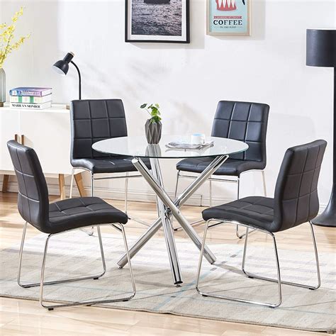 Buy Wenyu 5 Pieces Glass Dining Table Set Round Kitchen Table With Clear Tempered Glass Top