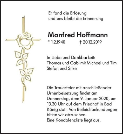 Traueranzeigen Von Manfred Hoffmann Vrm Trauer De