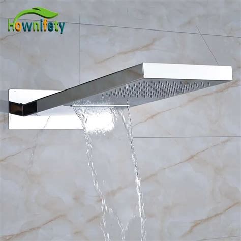 Chrome Polished Bathroom Rectangle Shower Head Solid Brass Waterfall