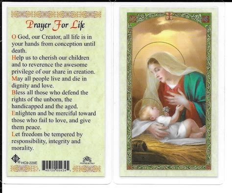 Laminated Prayer Card Of Our Lady “prayer For Life”