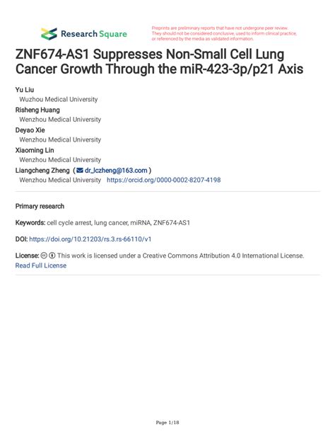 Pdf Znf As Suppresses Non Small Cell Lung Cancer Growth Through