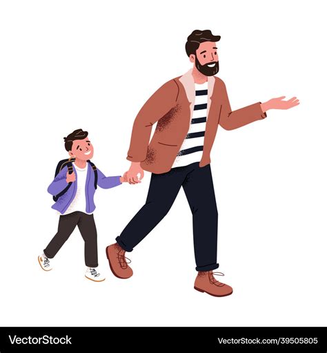 Father Walking His Son To School Happy Dad Vector Image