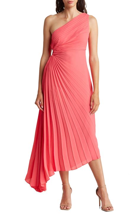 Nicole Miller Pleated One Shoulder Asymmetric Dress In Red Lyst