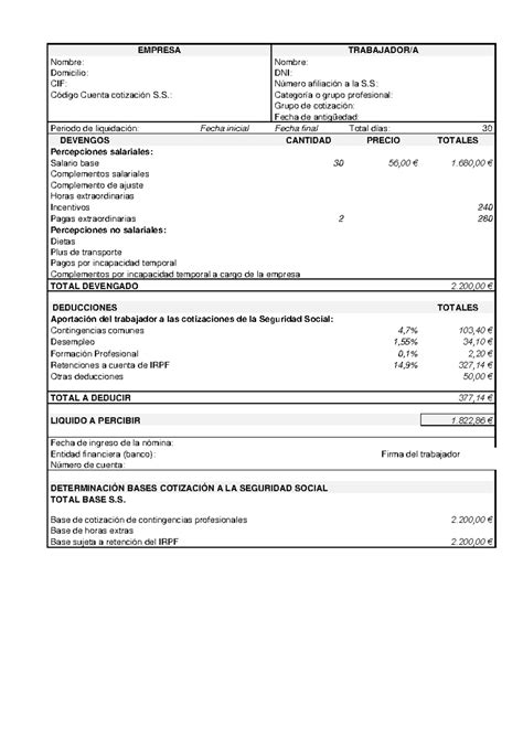 Plantilla - Ejemplo práctico - EMPRESA TRABAJADOR/A Nombre: Nombre