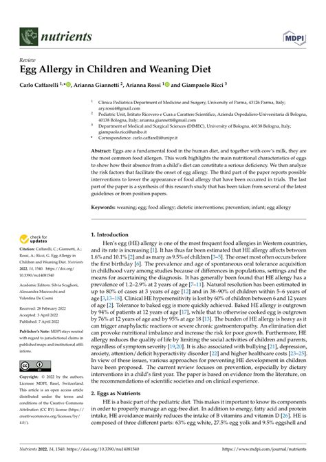 Pdf Egg Allergy In Children And Weaning Diet