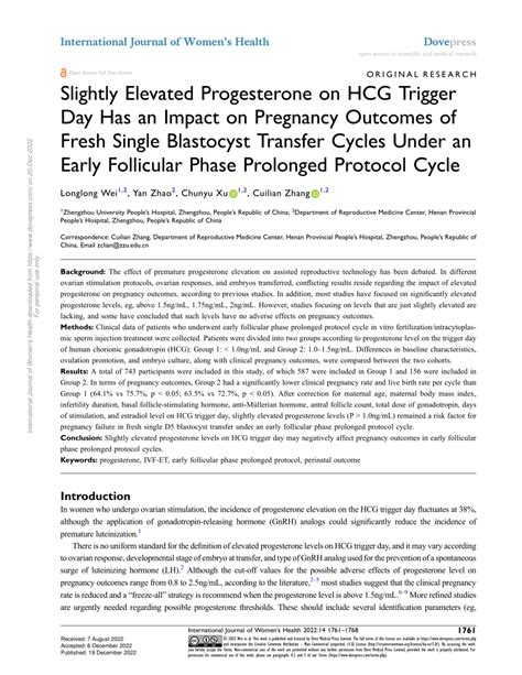 Pdf Slightly Elevated Progesterone On Hcg Trigger Day Has An Impact