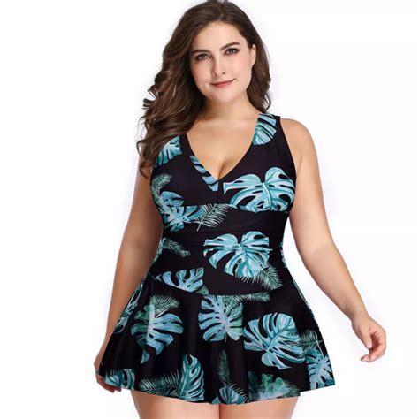 Jual Tankini Dress Import Baju Renang Wanita Hitam Daun Hijau Jumbo Big