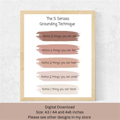 5 Senses Grounding Technique Poster for Social Work, Counselling and Therapist Offices wall Art ...