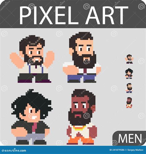 Set Of Funny Pixel Art Style Isometric Characters Vector Illustration | CartoonDealer.com #111420512