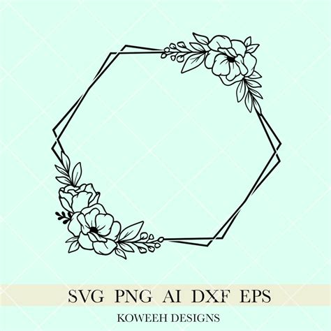 Hexagon Frame Svg Flower Monogram Frame Wedding Frame Svg Floral Frame Cut File Floral