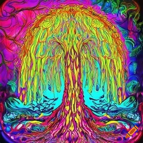 Colorful Psychedelic Drawing Of A Willow Tree On Craiyon