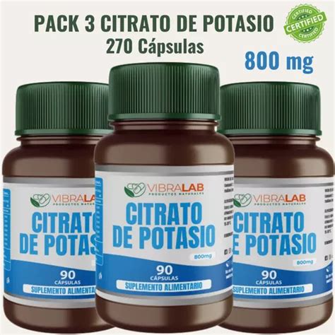 Pack 3 Citrato De Potasio 100 Puro 240 Cápsulas 800 Mg Cuotas sin