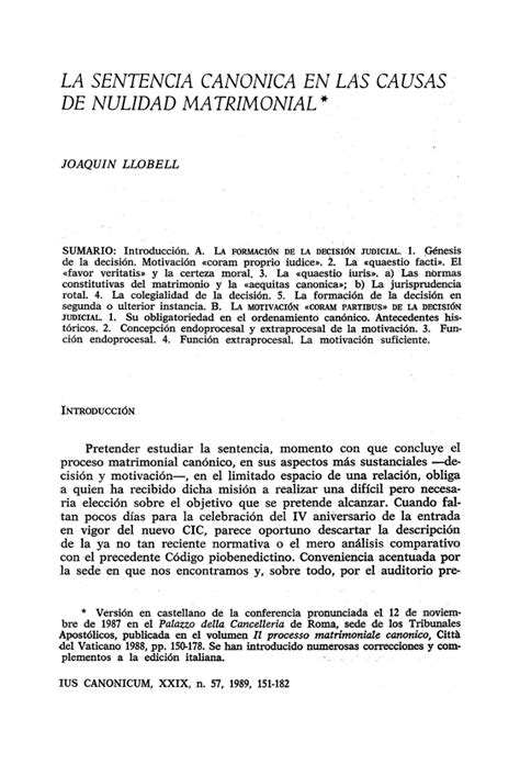 PDF La sentencia canónica en las causas de nulidad matrimonial