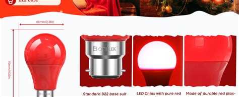 Bonlux Red Light Bulbs A60 B22 Red Bulbs 9W LED Light Bulb Bayonet Red