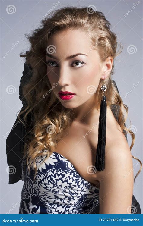 Glamour Portrait Of Beautiful Curly Blonde Stock Photo Image Of Face