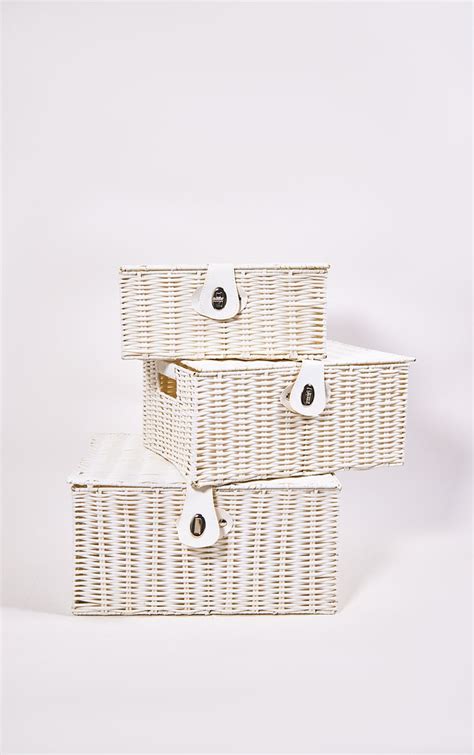 White Wicker Storage Baskets Set Of 3 | PrettyLittleThing USA