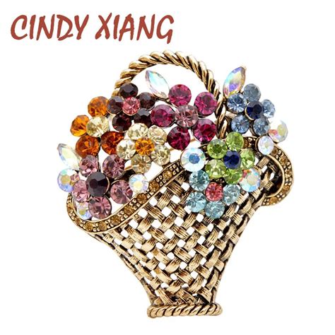 Cindy Xiang Rhinestone Kosz Na Kwiaty Broszka Vintage Kolorowe Broszki